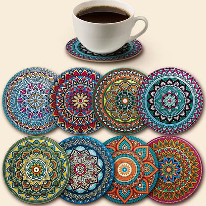 8pcs Wooden Mandala Coasters Se