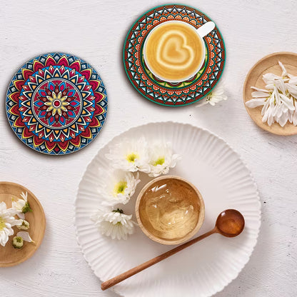 8pcs Wooden Mandala Coasters Se